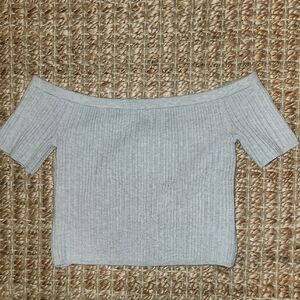 Aerie Off-the-Shoulder Fitted Cropped Gray Spring Summer Casual Sweater